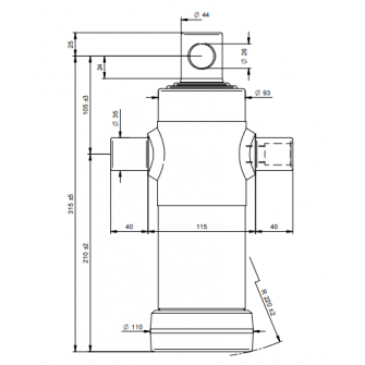 Teleskopski cilinder 3 stopnje 5 ton 593mm z luknjo 2032F